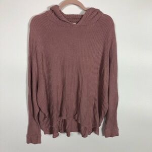 Chaser Mauve Pink Waffle Knit Oversized Hoodie Thermal‎ Batwing Pullover L